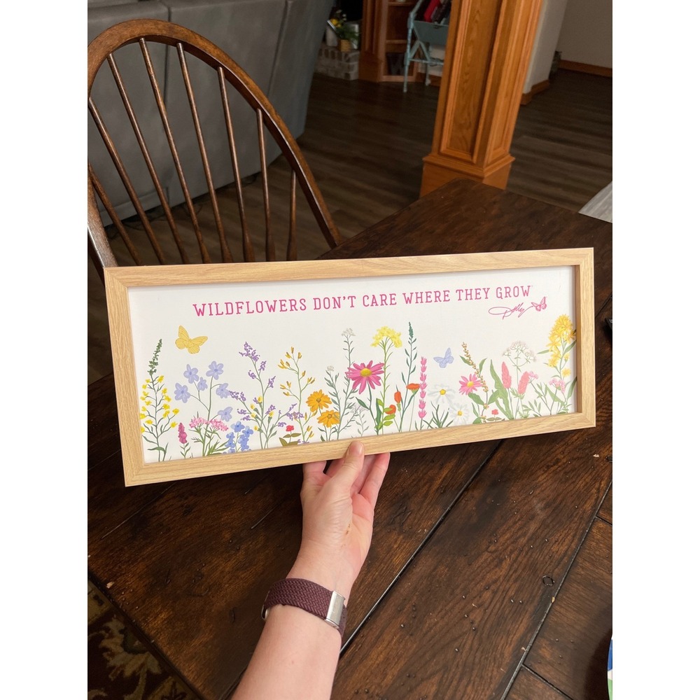 DOLLY PARTON Spring Sign Décor Wildflowers Quote Wood Frame 8x20  Ready To Hang